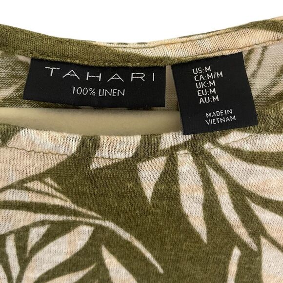 Tahari 100% Linen Palm Leaf Print Short Sleeve Top Women’s Size Medium Beach - Picture 2 of 4
